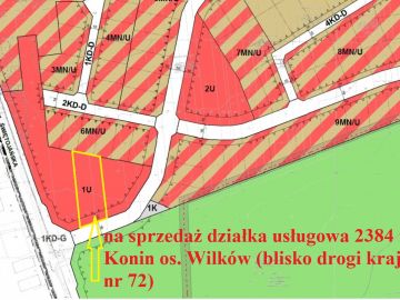 Działka usługowa w pobliżu drogi krajowej nr 72, Konin-obręb Wilków - Na sprzedaż  działka inwestycyjna  : Konin